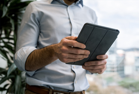 man with tablet